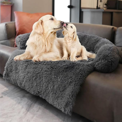 Calming Dogs/Cats Bed Mats, Dog Pad Washable Removable Couch Cover, Plush Long Fur Mat for Pets, Waterproof Lining, Perfect for Small, Medium and Large Dogs and Cats (Dark Gray, 41"x37")
