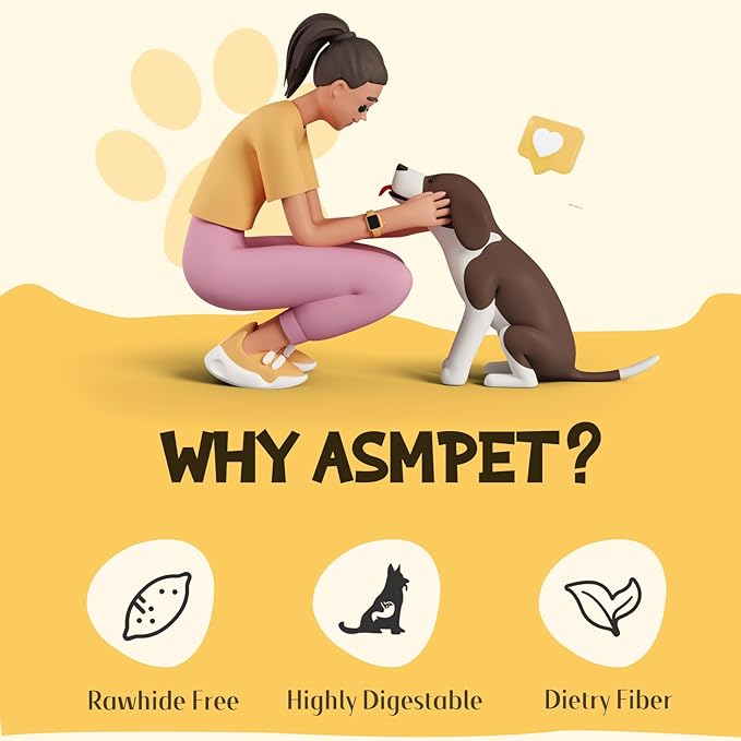 ASMPET Dog Treats Chews, Chicken Wrapped Sweet Potato Strips, Gluten & Grain Free Dog Snacks for Training Rewards 10.6 oz