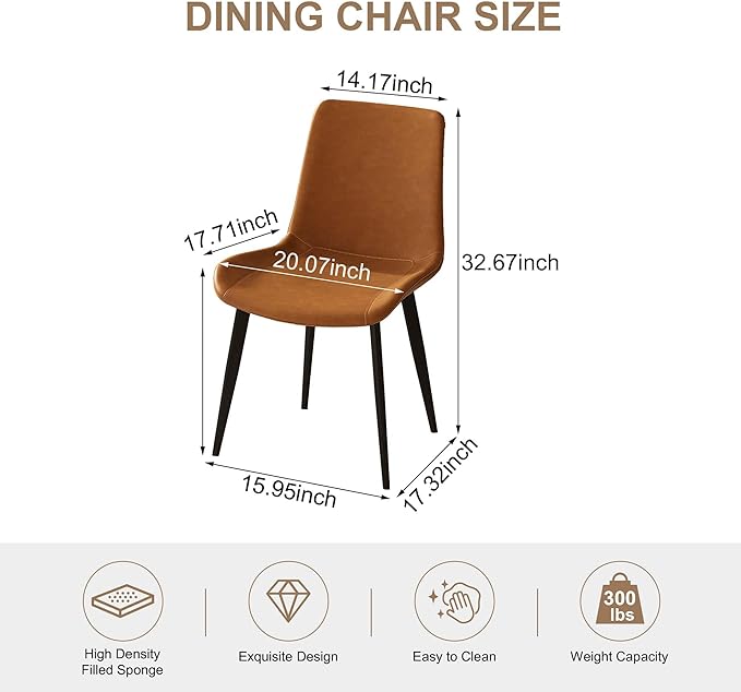 Dining Chairs with Comfortable Backrest and Sturdy Metal Legs, Modern Upholstered PU Leather Kitchen & Office Chairs for Dining Room, Restaurant Or Living Room (Brown, 8-Set)
