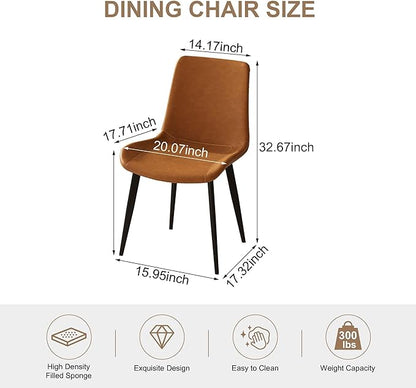 Dining Chairs with Comfortable Backrest and Sturdy Metal Legs, Modern Upholstered PU Leather Kitchen & Office Chairs for Dining Room, Restaurant Or Living Room (Brown, 8-Set)