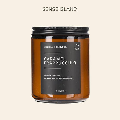 SENSE ISLAND Caramel Frappuccino Coffee Scented Candles for Home Scented | 100% Natural Soy Wax, 50 Hrs Burn Time Highly Scented Soy Candles House Warming Gifts