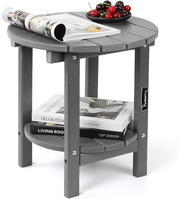 FUNBERRY Outdoor Adirondack Side Table, 2-Tier Patio End Tables, HDPE All Weather for Outside