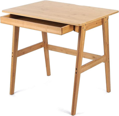 Nnewvante Writing Computer Desk 31.5" Bamboo Home Office Table with Large Drawer, Modern Furniture Simple Study Makeup Workstation