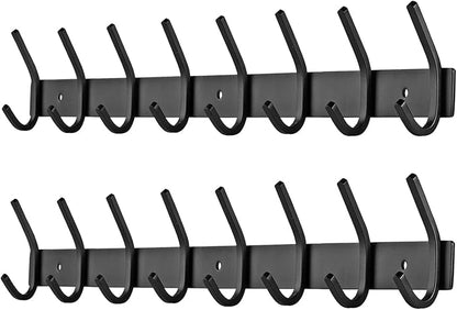 FANYITY 2 Pack Black Coat Rack Wall Mount, 24 Inch Coat Hooks for Wall, Entryway Coat Hanger Wall Mounted with 8 Double Dual Hooks for Purse Jacket Hat (8 Hook Black 2)