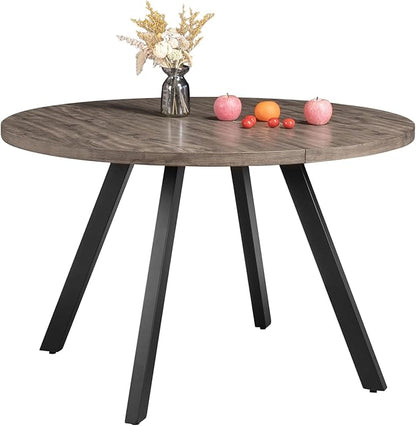 Round Wood Dining Table for 4-6, 47" Mid Century Modern Kitchen Table (Only Table), Brown