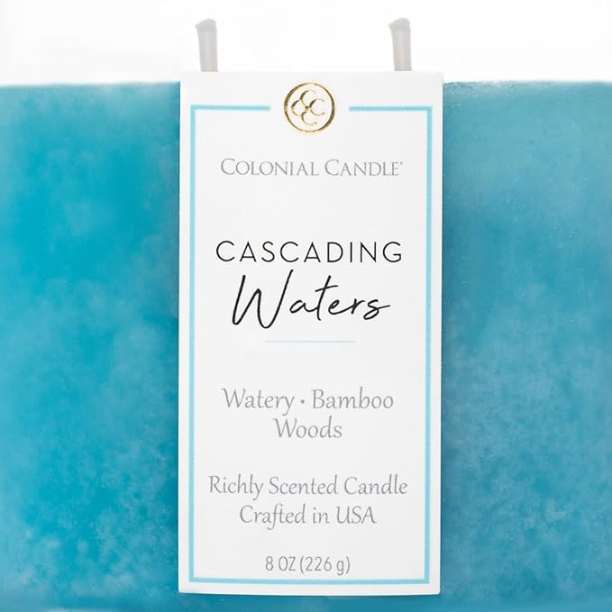 Colonial Candle Cascading Waters Scented Candle Jar, Highly Fragranced Candles for Home Scented, Mottled Wax Candle, 2 Wick, 8 oz - Made in The USA