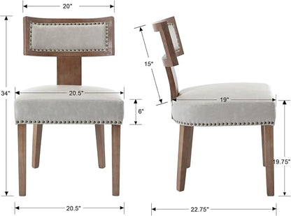 Mid Century Modern Dining Chairs Set of 6 PU Leather Upholstered Kitchen Side Chairs with Nailhead Trim, Modern Kitchen Armless Solid Wood Dining Chairs, Grey
