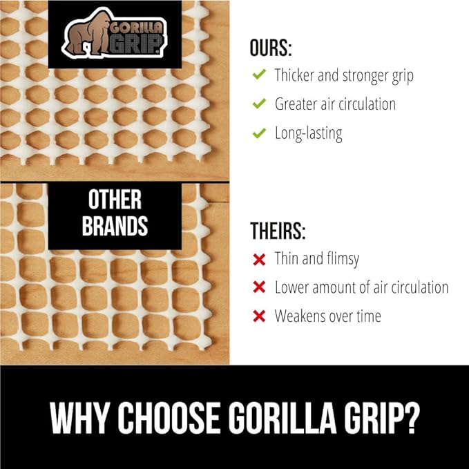 GORILLA GRIP Strong Rug Pad Gripper, 10x14 FT, US Designed, Grips Help Keep Area Rugs Safe and in Place, Slip and Skid Resistant Pads for Hard Floors, Under Carpet Mat Cushion Hardwood Protection