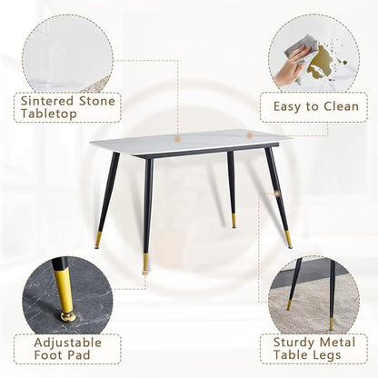 50'' Dining Table Set for 4, Dining Room Sets for 4, Sintered Stone Dining Table Chairs Set of 4, Easy to Assemble，Suitable for Small Spaces