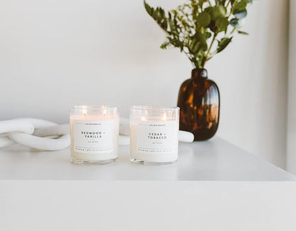 Calyan Wax Co. Redwood & Vanilla 2 Wick Scented Candle - 37 Hour Burn - Luxury Non Toxic Soy Wax Candles - Long Lasting Large Glass Jar Candle for Home - 8.8oz
