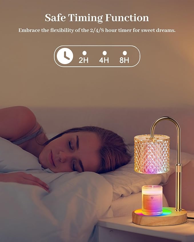 Candle Warmer Lamp with 7 LED Color Changing, Timer Dimmer Height Adjustable, Candle Warmer with RGB Model Home Decor for Mom, Wife, Lover, Friend