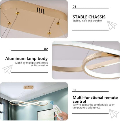 Modern Led Pendant Light for Kitchen Island Lighting Modern Gold Chandelier for Dining Room Light Fixture Over Table,Led Chandelier Light Fixture Height Adjusted (Electroplated Gold)