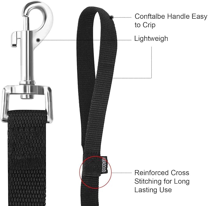AMAGOOD 6 FT Puppy/Leash, Strong Traditional Style with Easy to Use Collar Hook, Great for Small, Medium and Large Dogs (3/4 in x 6 ft, Black)
