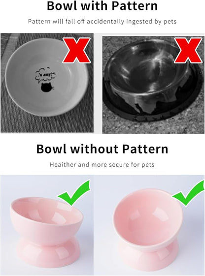 Cat Water Bowl, 16 OZ Ceramic Elevated Cat Bowls, 15° Tilted and Raised Pet Food Dish, Anti Vomiting Protect Pets' Spines and Whisker Fatigue