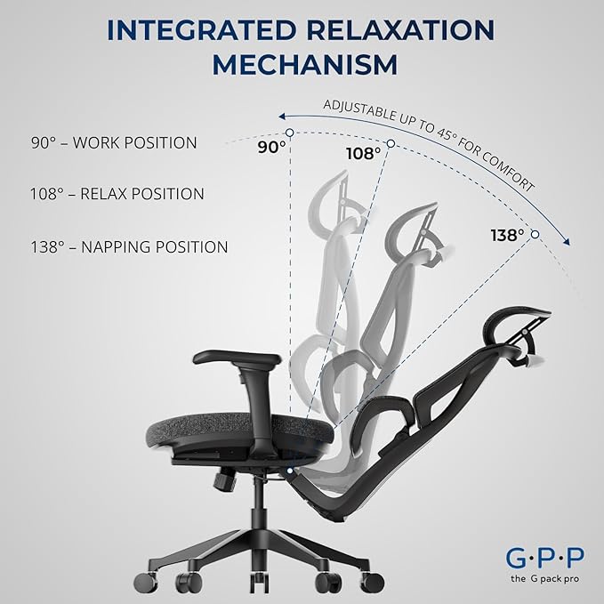 Ergonomic Office Chair – Computer Chair with Divided Tilted Back, Adjustable Armrests & Soft Seat – Holds Up to 290bs (Gray)
