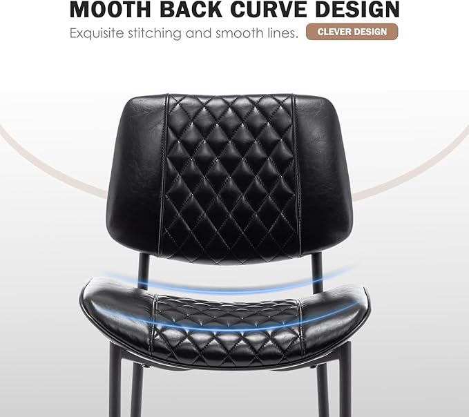 Modern Dining Chairs Set of 4, Leather Dining Chair with Metal Legs, Upholstered Dining Room Chairs for Dining Room, Kitchen, Vanity (Black)