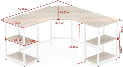 Elephance Large L-Shaped Computer Desk with Shelves, Corner Desk, Home Office Writing Workstation, Gaming Desk PC Latop Table with Storage