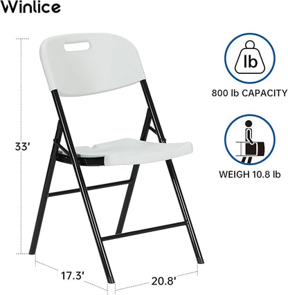 4 Pack Thicker 800 LBS White Folding Chairs, Commercial Grade Folding Chair, Foldable Chairs for Events