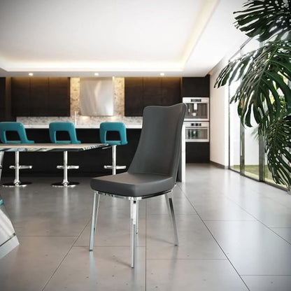 ZURI Modern Norma Dining Chair - Dark Grey with Polished Stainless Steel Base