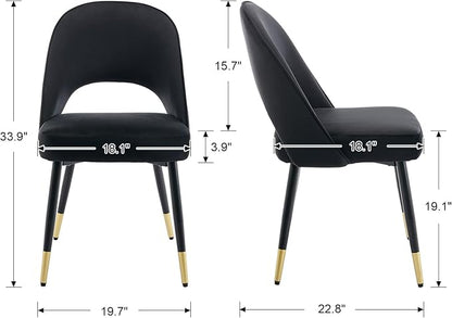 DUOMAY Modern Dining Chair Set of 4 with Open Back, Velvet Upholstered Armless Chair with Metal Frame Side Chair for Kitchen Dining Room Living Room, Black