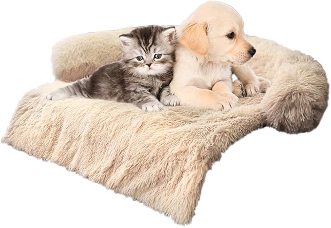 Tinaco Luxurious Calming Dogs/Cats Bed Mats, Dog Pad Washable Removable Couch Cover, Plush Long Fur Mat for Pets, Waterproof Lining, Perfect for Small, Medium and Large Dogs and Cats (Beige, 34"x30")