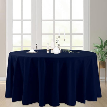 6 Pack Navy Blue Round Tablecloths 132 Inches Table Cloth Stain and Wrinkle Resistant Washable Polyester Table Cover Fabric for Party, Wedding,Dining,and Banquet Decoration