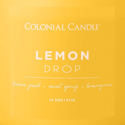 Colonial Candle Lemon Drop Scented Jar Candle, Pop of Color Collection, 3 Wick, 14.5 oz - Up to 60 Hours Burn