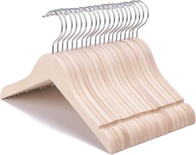 Nature Smile 20 Pack Unfinished/Natural Kids Baby Children Toddler Wooden Shirt Dress Coat Hangers with No Painting - 360°Stronger Anti-Rust Chrome Swivel Hook - Extra Smoothly Cut Notches