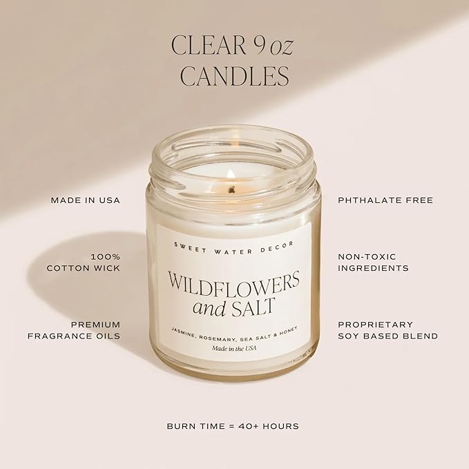 Sweet Water Decor Fall Candle - Calming Candles for Home Scented Soy Wax - Hand Poured Apple, Orange & Cinnamon Scented Candle Decor - Clear Jar Candle 40 Hours Long Lasting Burn for Relaxation - 9oz