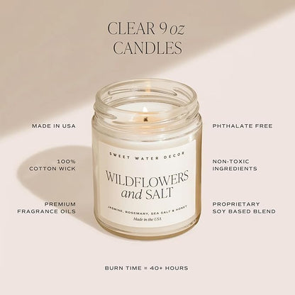 Sweet Water Decor Fall Candle - Calming Candles for Home Scented Soy Wax - Hand Poured Apple, Orange & Cinnamon Scented Candle Decor - Clear Jar Candle 40 Hours Long Lasting Burn for Relaxation - 9oz