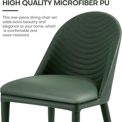 Dining Chairs Set of 2, Modern Full Assembled Faux Leather Kitchen Chairs Upholstered Side Chair with Backrests, Dinner Chairs for Kitchen Dinning Room, Jade Green