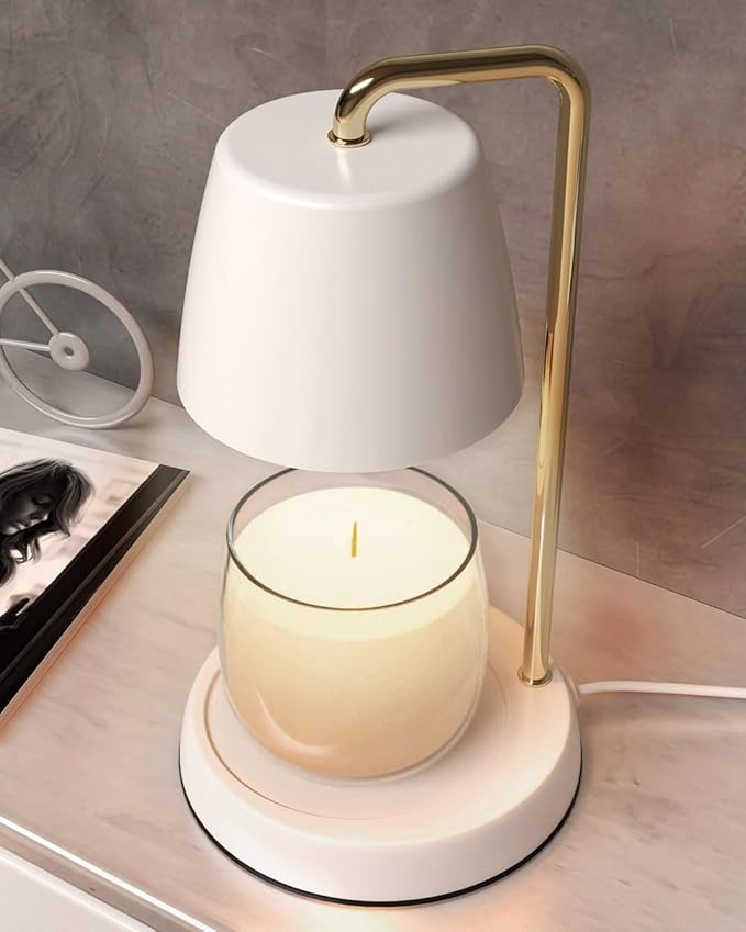 Candle Warmer Lamp with Timer and Dimmer - Electric Candle Lamp Warmer for Jar Candles - Ideal Home Decor Gift for Women, Daughter, and Mom - Includes 2 Bulbs (White & Gold)