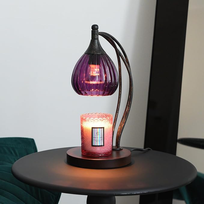 Candle Warmer Lamp with Timer Dimmer - Candle Light Warmer for Jar Candles with 2 Bulbs - Electric Candle Lamp Wax Warmer for Scented Wax Housewarming Gifts New Home Decor for Women Purple Black