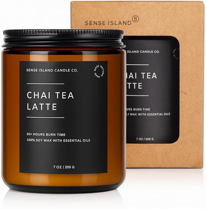 Chai Tea Latte Scented Fall Candle 100% Soy Wax 50+ Hrs Burn Time Highly Scented Aesthetic Candle Gifts for Women and Men