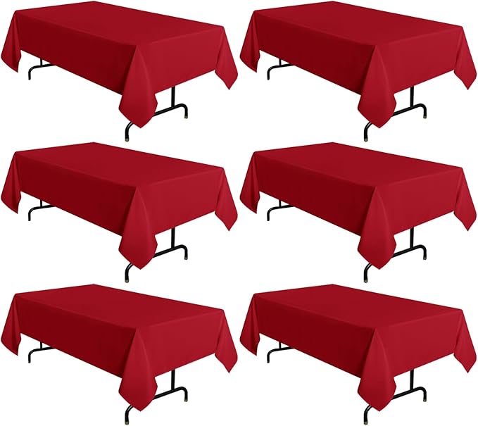 sancua 6 Pack Red Tablecloth 60 x 102 Inch, Rectangle Table Cloth for 6 Feet Tables - Stain and Wrinkle Resistant Washable Polyester Table Cover for Dining Tables, Buffet Parties and Camping