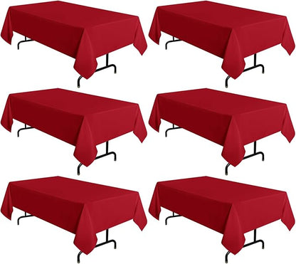 sancua 6 Pack Red Tablecloth 60 x 102 Inch, Rectangle Table Cloth for 6 Feet Tables - Stain and Wrinkle Resistant Washable Polyester Table Cover for Dining Tables, Buffet Parties and Camping