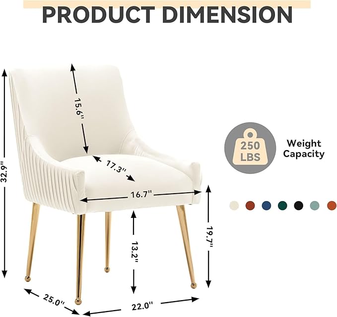 Dining Chairs, Accent Chairs Set of 2, Modern Upholstered Kitchen Dining Room Chairs with Gold Legs, Fabric Tufted Velvet Living Room Chairs for Reception Room Bedroom Guest Room (Beige)