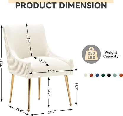 Dining Chairs, Accent Chairs Set of 2, Modern Upholstered Kitchen Dining Room Chairs with Gold Legs, Fabric Tufted Velvet Living Room Chairs for Reception Room Bedroom Guest Room (Beige)
