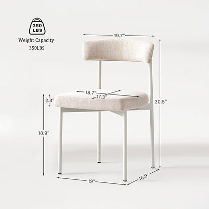 Beige Fabric Dining Chairs Set of 2, Armless Upholstered Kitchen Chair,Modern Dining Room Chair with Curved Backrest
