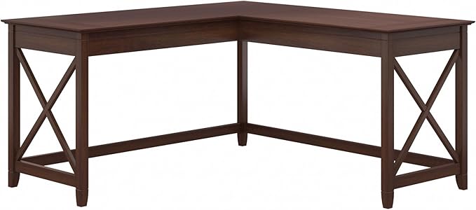 Bush Furniture Key West 60W Modern Farmhouse L Shaped Desk in Bing Cherry, 60-Inch Corner Computer Table for Home Office Workspace
