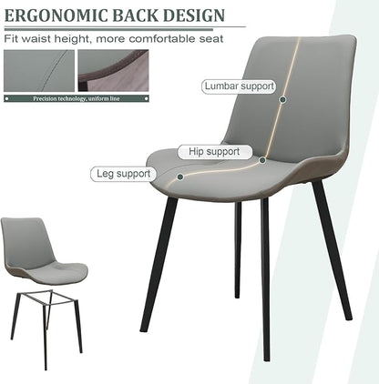 Dining Chairs, Modern PU Leather Dining Room Chair with Sturdy Metal Legs, Upholstered Seat Dinner Chairs Accent Side Chairs for Indoor Kitchen Living Room (Light Grey & Dark Grey, Set of 8)