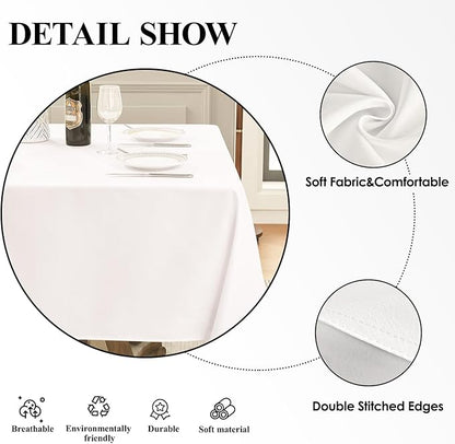 Square Tablecloth 52 x 52 Inch White 2 Pack Tablecloths Stain-Wrinkle Resistant Washable Polyester Table Cloths for Holiday, Buffet Parties, and Weddinge