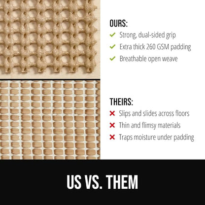GORILLA GRIP Premium Dual Sided Extra Thick 2x8 Rug Gripper Pad for Hardwood Floors, Breathable Slip Resistant Pad Grips Under Carpet Area Rugs for Hard Surface Floor Protection, Easy Trim Mats, Beige