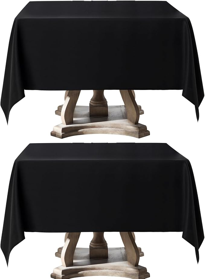 Square Tablecloth 52 x 52 Inch Black 2 Pack Tablecloths Stain-Wrinkle Resistant Washable Polyester Table Cloths for Holiday, Buffet Parties,and Wedding