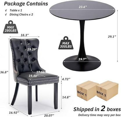 SoarFlash Kitchen Table and Chairs for 2, 24" Dining Table Set for 2 with Leather Upholstered Chairs, 3 Piece Round Kitchen Table Set, Dining Room Table Set for Small Space, Apartment