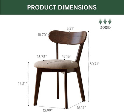 100% Solid Wood Upholstered Dining Chairs, Mid Century Modern Oak Dining Chairs with Curved Back Design with Butterfly Wing Shape for Kitchen, Dining Room, Restaurant (4PK, Walnut Color-Gray Cushion)