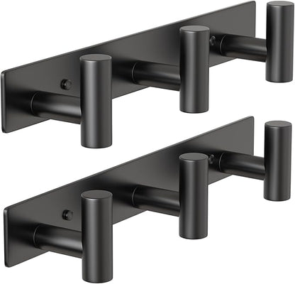 PMMASTO Coat Rack Wall Mounted, 3 "T Shaped Wall Hooks for Hanging, Heavy Duty Stainless Steel Coat Hook Rail for Hat Towel Robes in Bathroom Kitchen Mudroom Entryway (Black, 2PC)