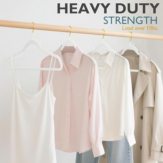ManGotree Velvet Coat Hangers with 360° Swivel Gold Hook, Non-Slip Felt Suit Hangers, Slim Space Saving Clothes Hanger for Jacket, Sweater, Shirt, Dress, Pants (22 Pack, White)