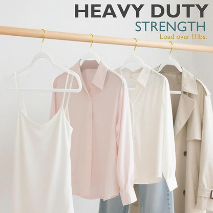 ManGotree Velvet Coat Hangers with 360° Swivel Gold Hook, Non-Slip Felt Suit Hangers, Ultra-Thin Space Saving Clothes Hanger for Jacket, Sweater, Shirt, Dress, Pants (66 Pack, White)