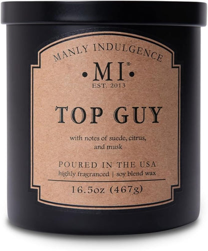 Manly Indulgence Top Guy Scented Candles for Men, 2 Wick, 16.5 oz, Premium Soy Blend Wax, 60H Burn, Candles for Home Scented - Made in The USA